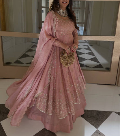 PINK PREMIUM DESIGNER GOWN WITH LEHENGA & DUPATTA SET