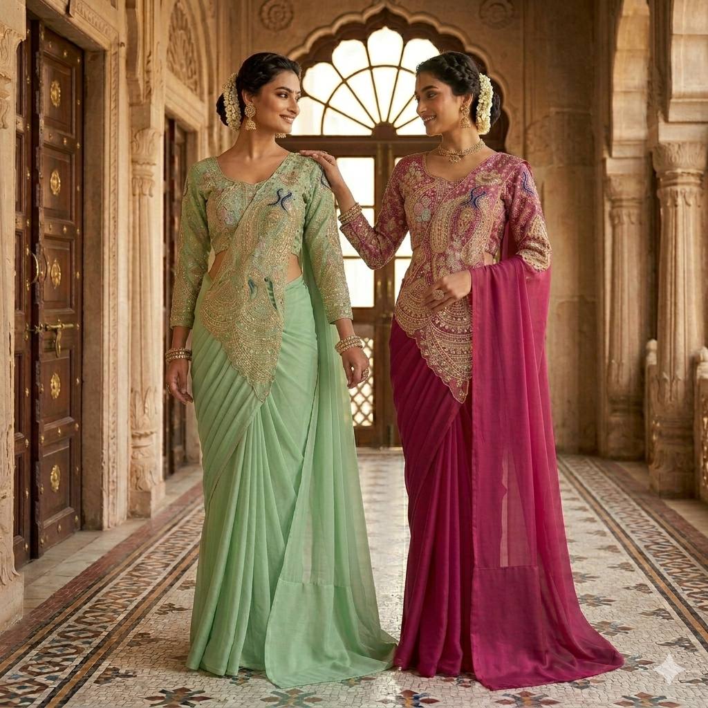 READY TO WEAR SAREE WITH HEAVY EMBROIDERY  WORK