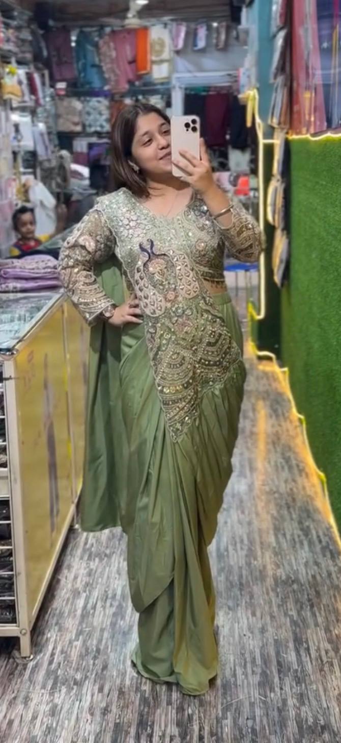 READY TO WEAR SAREE WITH HEAVY EMBROIDERY  WORK