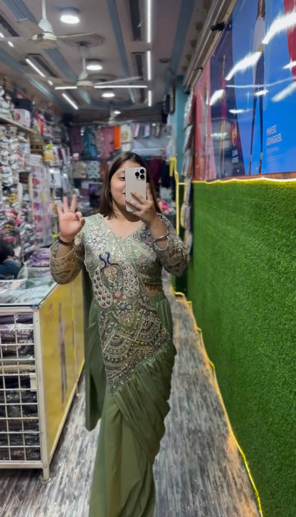 READY TO WEAR SAREE WITH HEAVY EMBROIDERY  WORK