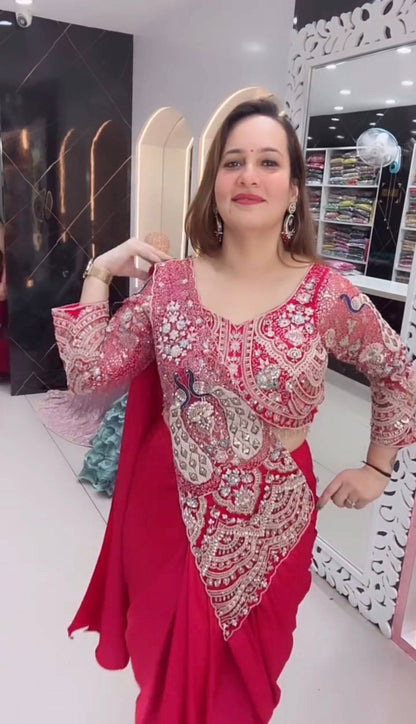 READY TO WEAR SAREE WITH HEAVY EMBROIDERY  WORK