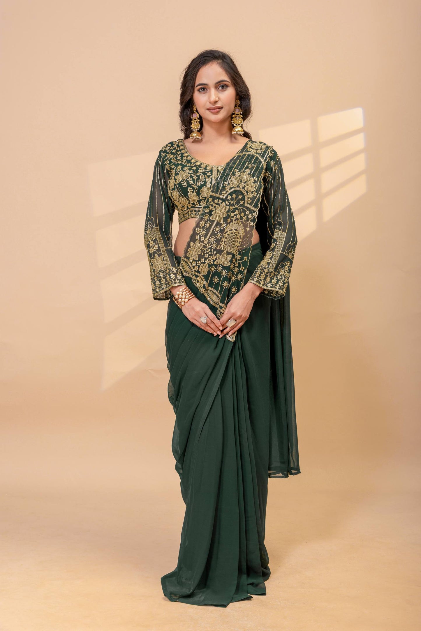 ZAVERI - READY TO WEAR SAREE WITH BEADS WORK