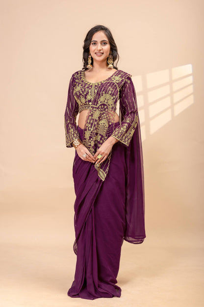 ZAVERI - READY TO WEAR SAREE WITH BEADS WORK
