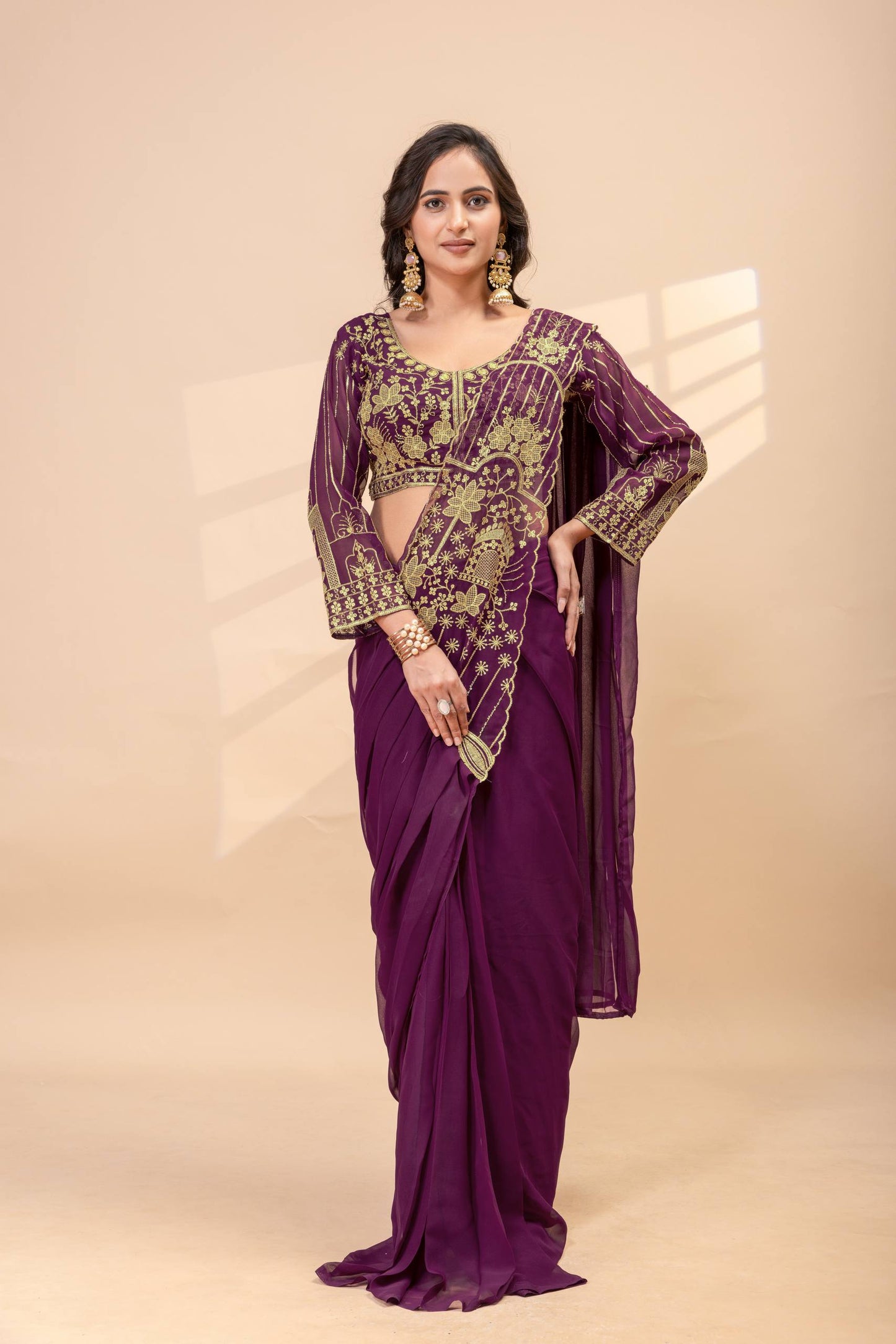 ZAVERI - READY TO WEAR SAREE WITH BEADS WORK