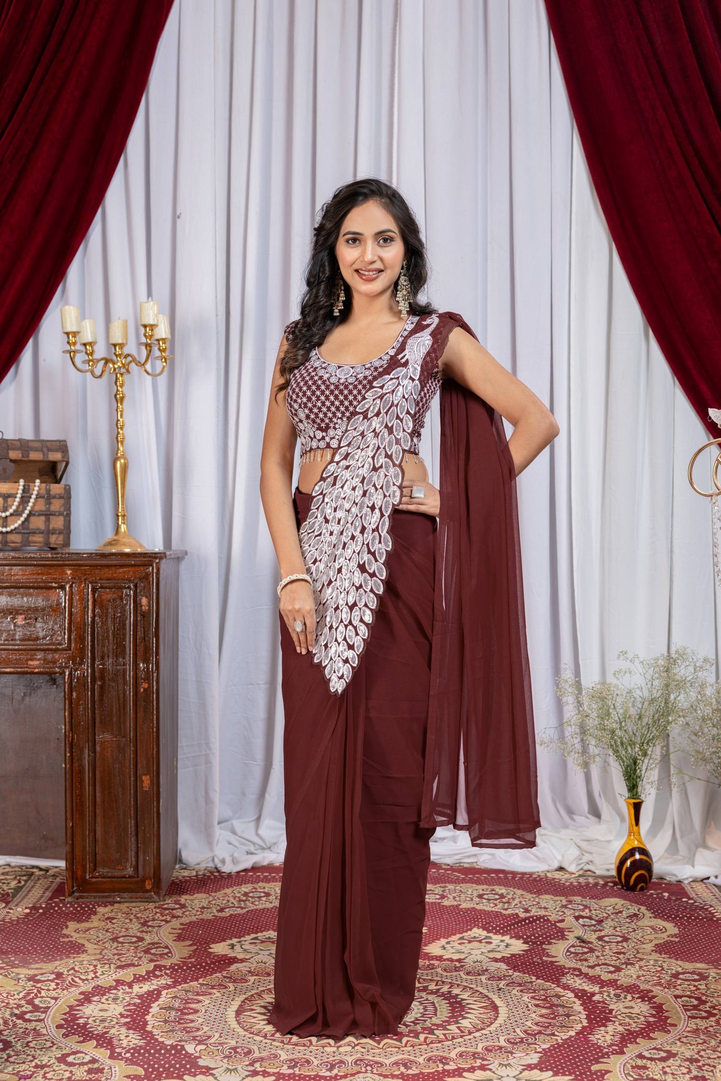 READY TO WEAR SAREE WITH EMBROIDERY WORK