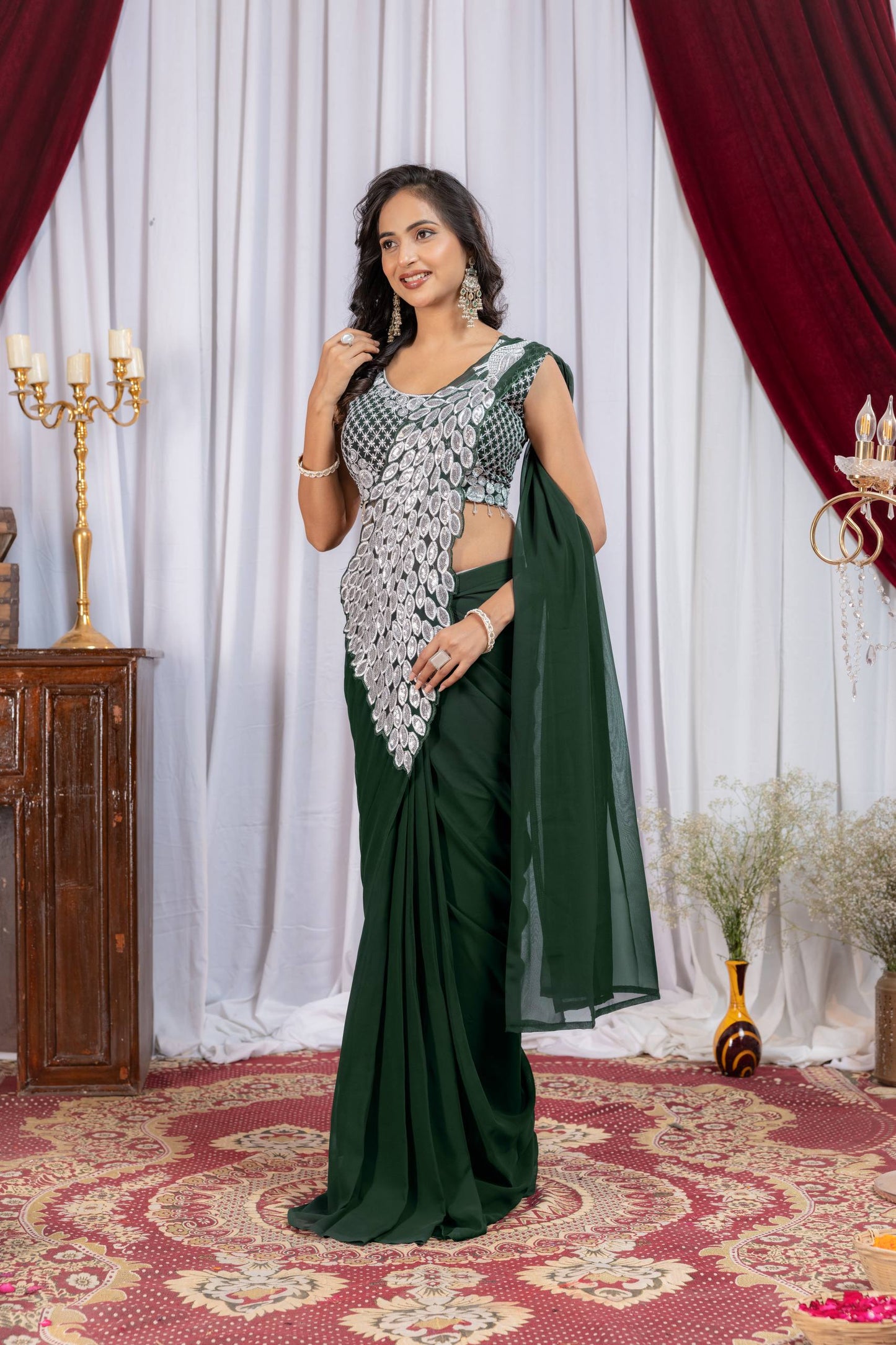 READY TO WEAR SAREE WITH EMBROIDERY WORK