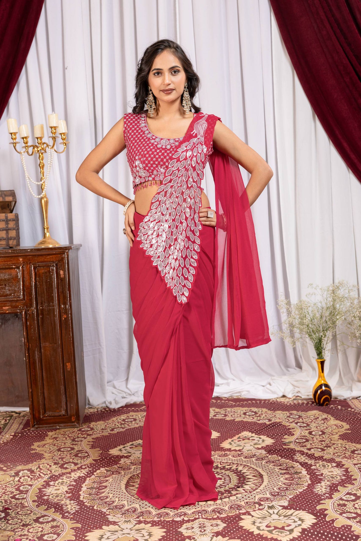 READY TO WEAR SAREE WITH EMBROIDERY WORK