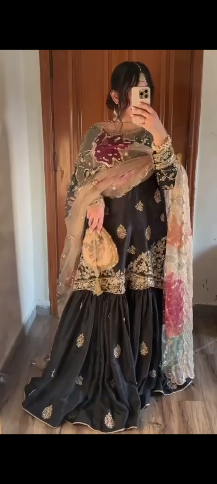 BLACK - SILK SHARARA KURTA SET