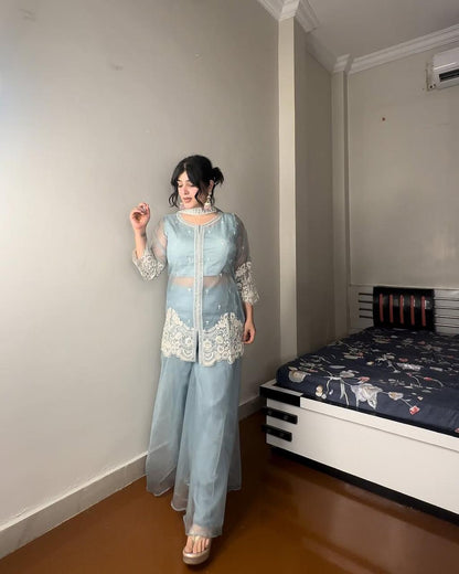 JACQUELINE - INDO-WESTERN OUTFIT - SET OF 3 - BLUE