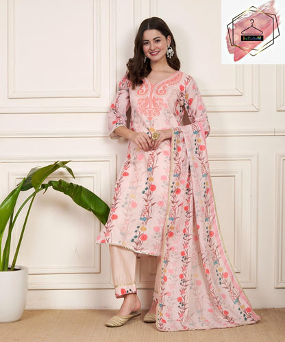 PAKISTANI BLAZE HANDPAINTED THEAM PURE SCHIFFLI LINEN COTTON SUIT SET OF 3