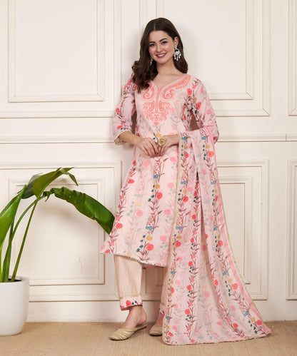 PAKISTANI BLAZE HANDPAINTED THEAM PURE SCHIFFLI LINEN COTTON SUIT SET OF 3