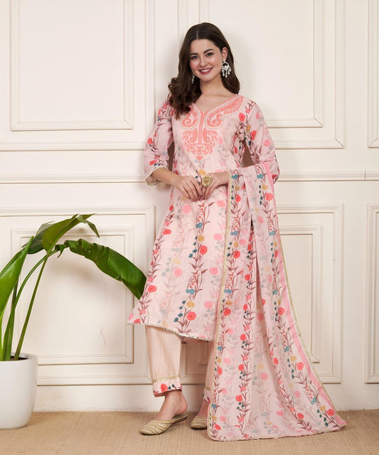 PAKISTANI BLAZE HANDPAINTED THEAM PURE SCHIFFLI LINEN COTTON SUIT SET OF 3