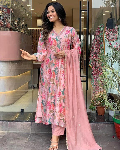 PINKISH - EMBROIDERY AND SEQUENCE WORK KURTA SET OF 3