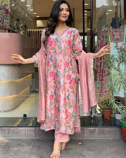 PINKISH - EMBROIDERY AND SEQUENCE WORK KURTA SET OF 3