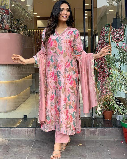 PINKISH - EMBROIDERY AND SEQUENCE WORK KURTA SET OF 3