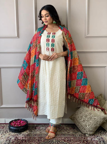 PEARLY WHITE COTTON CHIKANKARI KURTA - SET OF 3