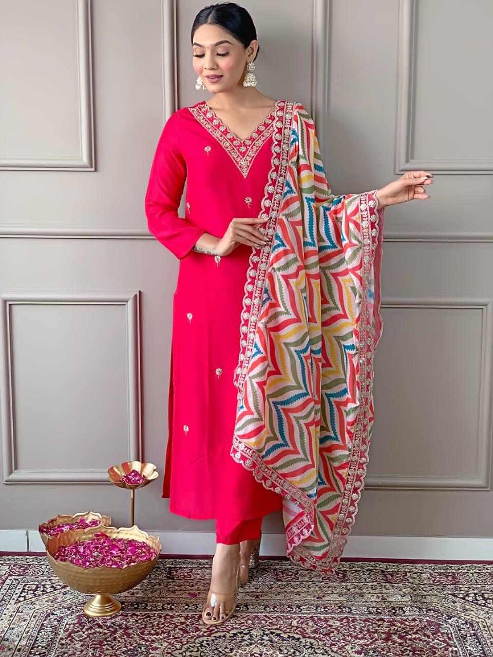 ETHNIC VISCOSE RAYON WITH SEQUENCE CODING EMBROIDERY WORK - PINK
