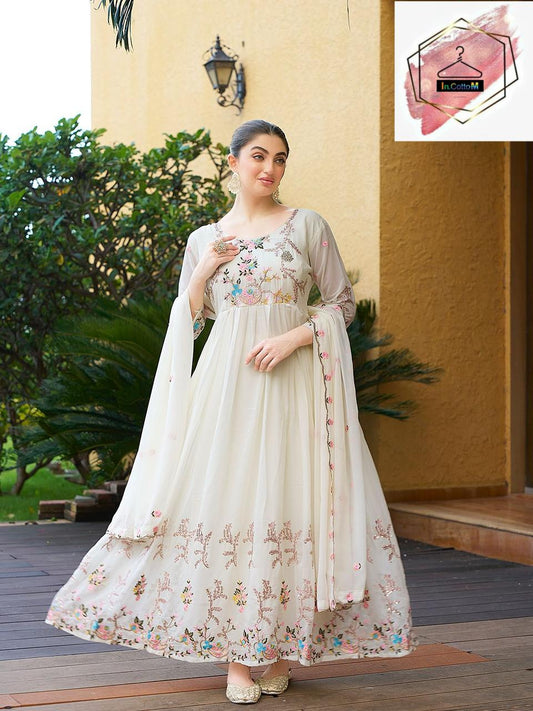 GLORIOUS IVORY PARTY WEAR GOWN - WHITE