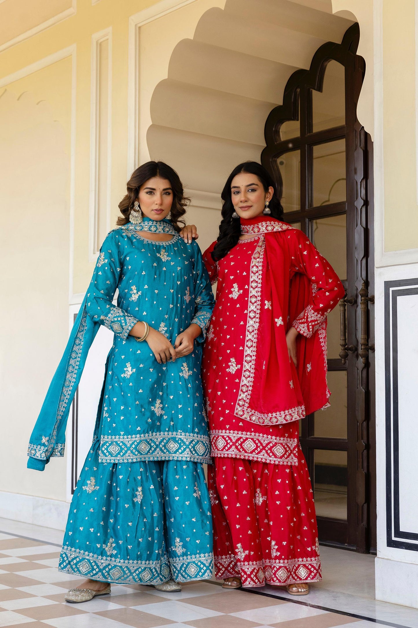 WONDERFULL EMBROIDERY CHINNON SILK SHARARA 3 PCS SET