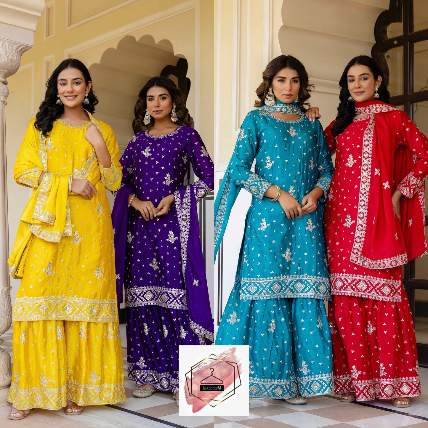 WONDERFULL EMBROIDERY CHINNON SILK SHARARA 3 PCS SET