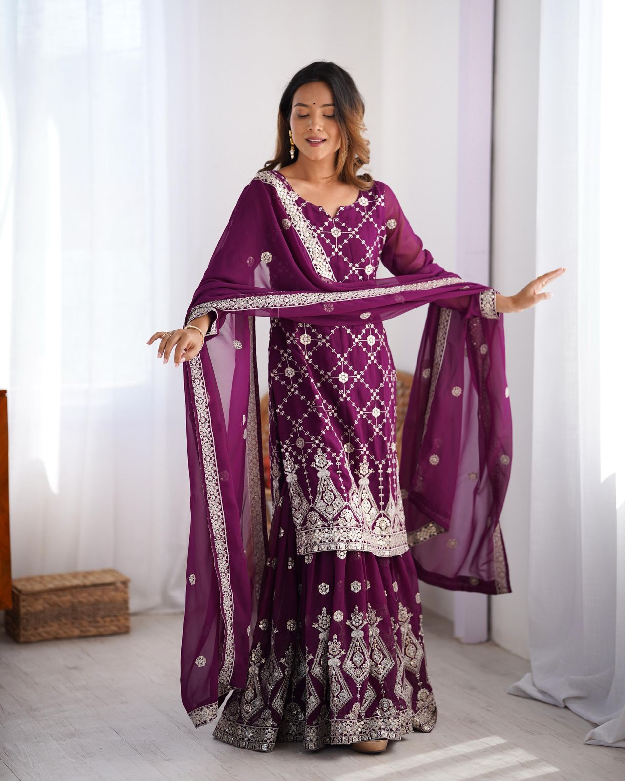 GORGEOUS FAUX GEORGETTE SHARARA SUITS WITH THREAD AND SEQUNCE WORK