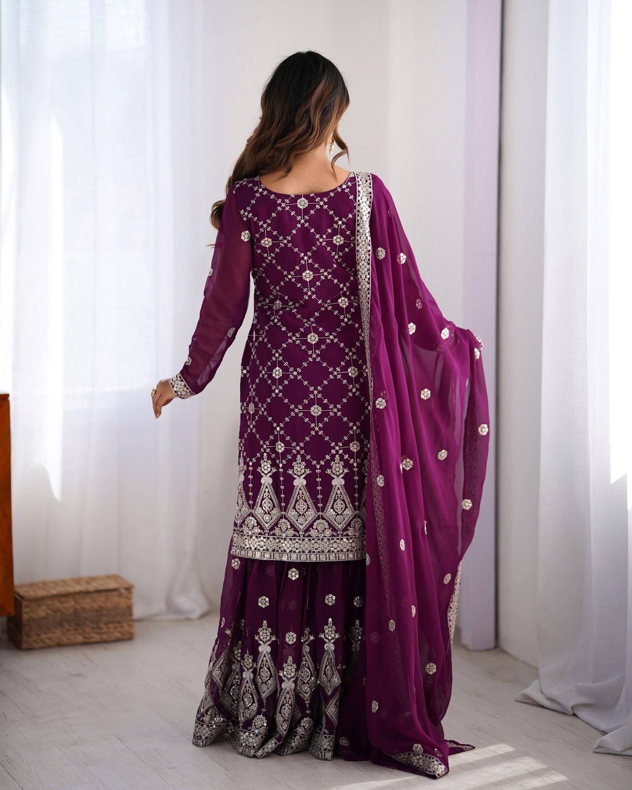 GORGEOUS FAUX GEORGETTE SHARARA SUITS WITH THREAD AND SEQUNCE WORK