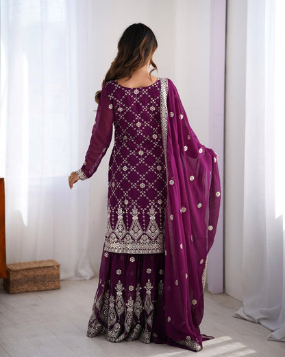 GORGEOUS FAUX GEORGETTE SHARARA SUITS WITH THREAD AND SEQUNCE WORK