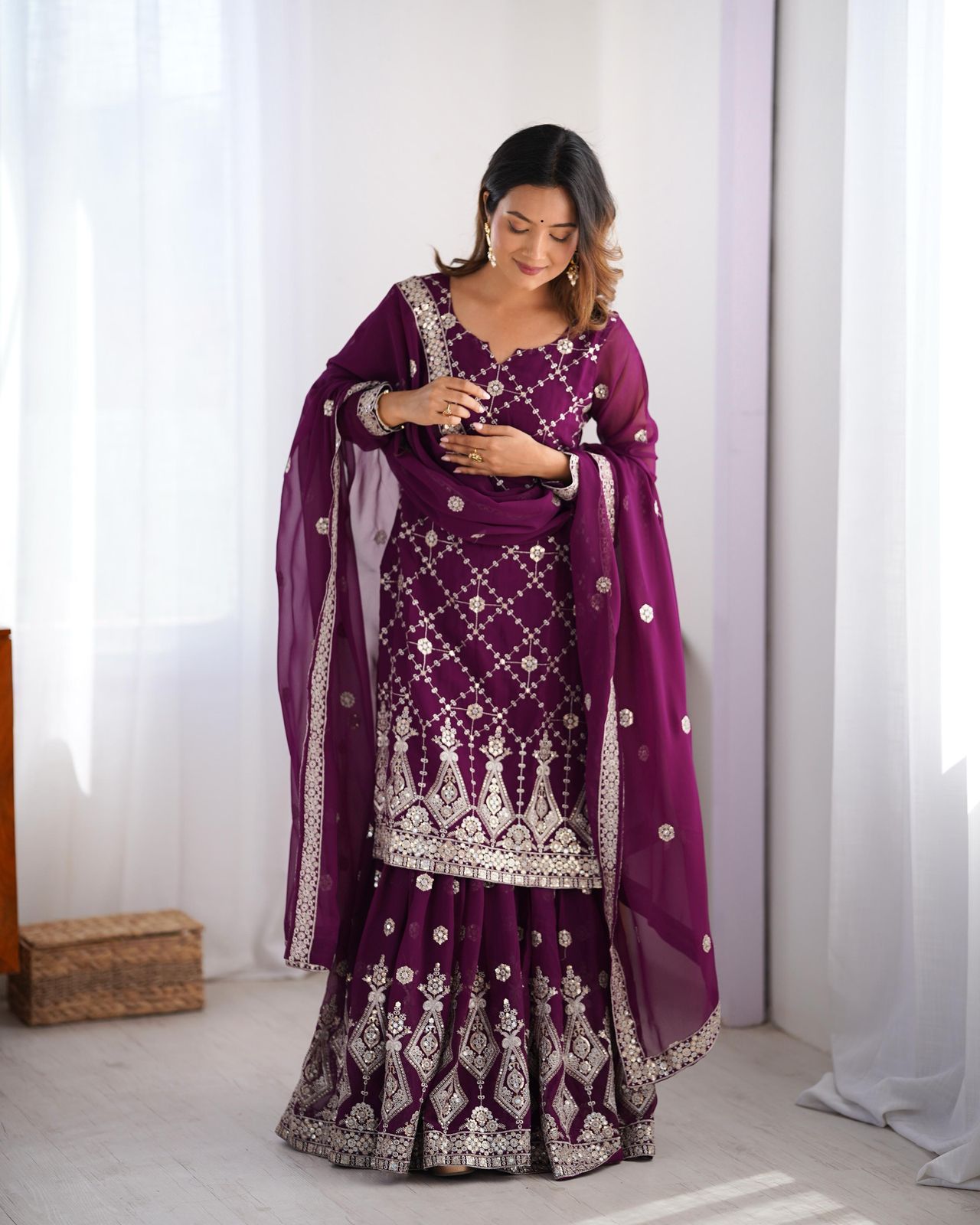 GORGEOUS FAUX GEORGETTE SHARARA SUITS WITH THREAD AND SEQUNCE WORK