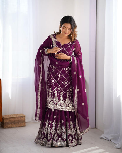 GORGEOUS FAUX GEORGETTE SHARARA SUITS WITH THREAD AND SEQUNCE WORK