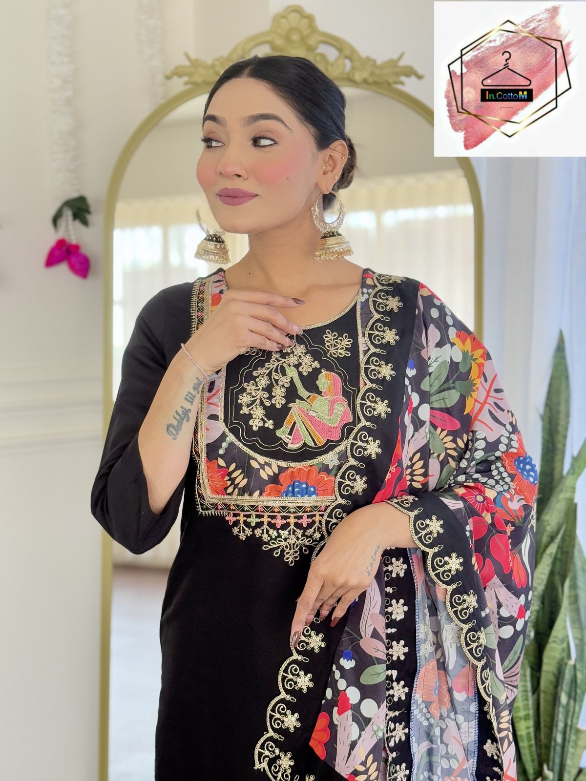 VISCOSE CHANDERI WITH EMBROIDERY CODING SEQUENCE WORK KURTI SET OF 3