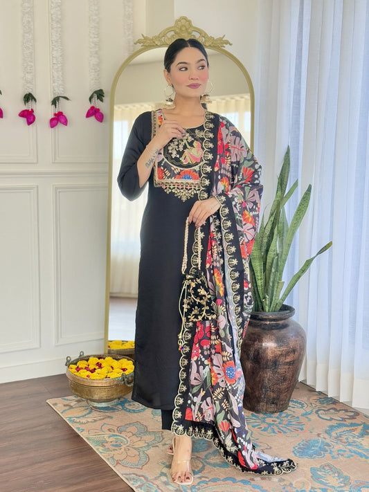VISCOSE CHANDERI WITH EMBROIDERY CODING SEQUENCE WORK KURTI SET OF 3