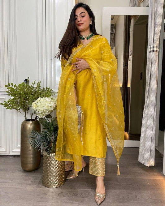 HALDI SPECIAL INDO WESTERN DRAPED PLATED OUTFIT - SET OF 3