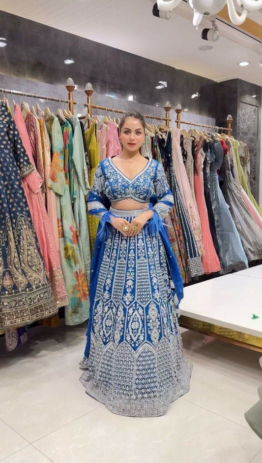 INFLOURA HEAVY BRIDAL LAHENGA IN ROYAL BLUE