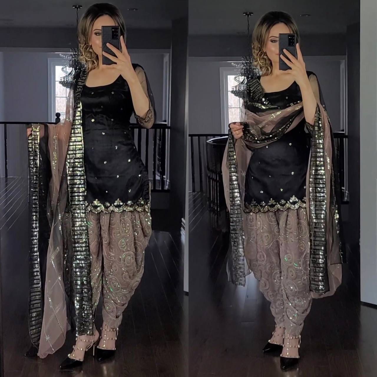 BLACK TOP AND DHOTI SALWAR SUIT - SET OF 3