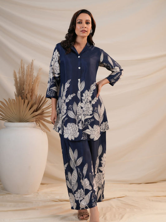 ROYAL BLUISH FLORAL PRINTED CO-ORD SET