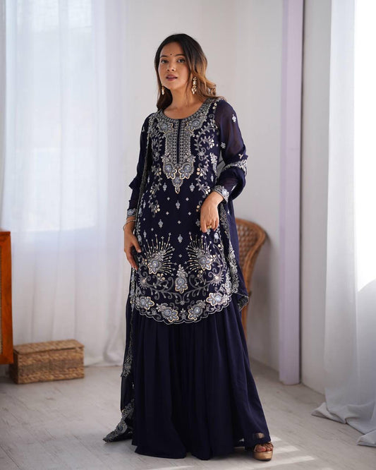 BLACK KURTA SET THRED WITH SEQUNCE WORK