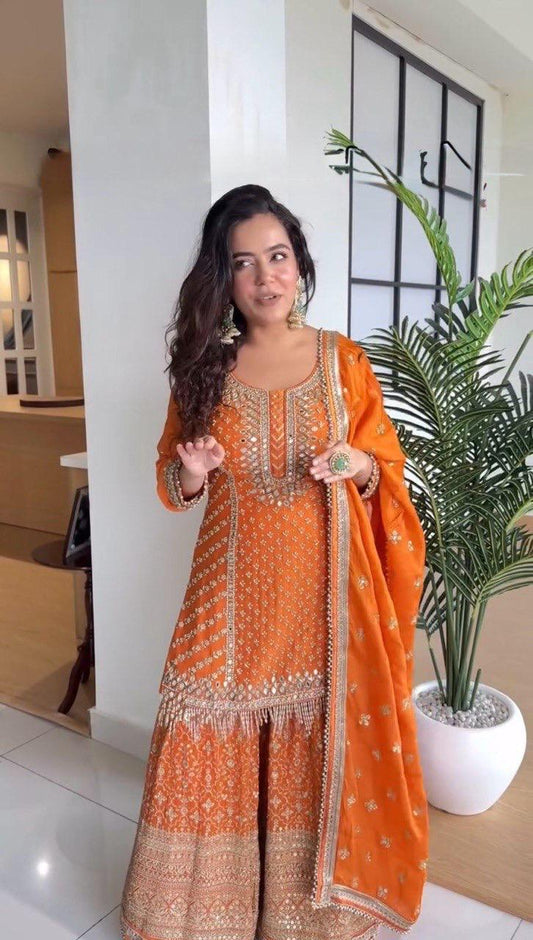 GORGETTE SHARARA SET WITH SEUQNCE WORK