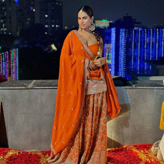 ORANGE SHARARA SET WITH DUPATTA SET OF 3
