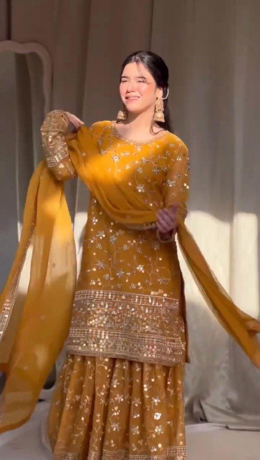 SITA SHARARA KURTA SET THREAD WITH SEQUENCE WORK - SET OF 3
