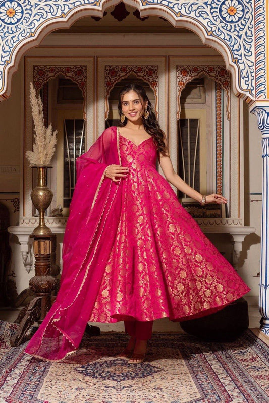 PINK ANARKALI SET WITH DUPATTA