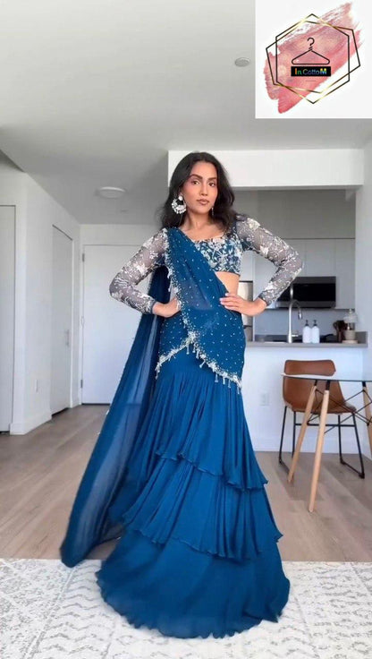 In.CottoM - BLUE LEHENGHA SAREE