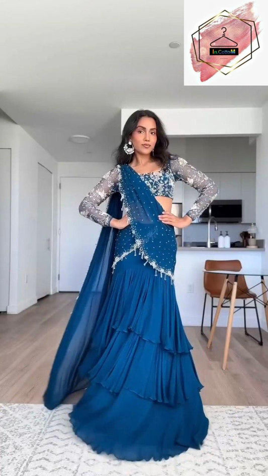In.CottoM - BLUE LEHENGHA SAREE