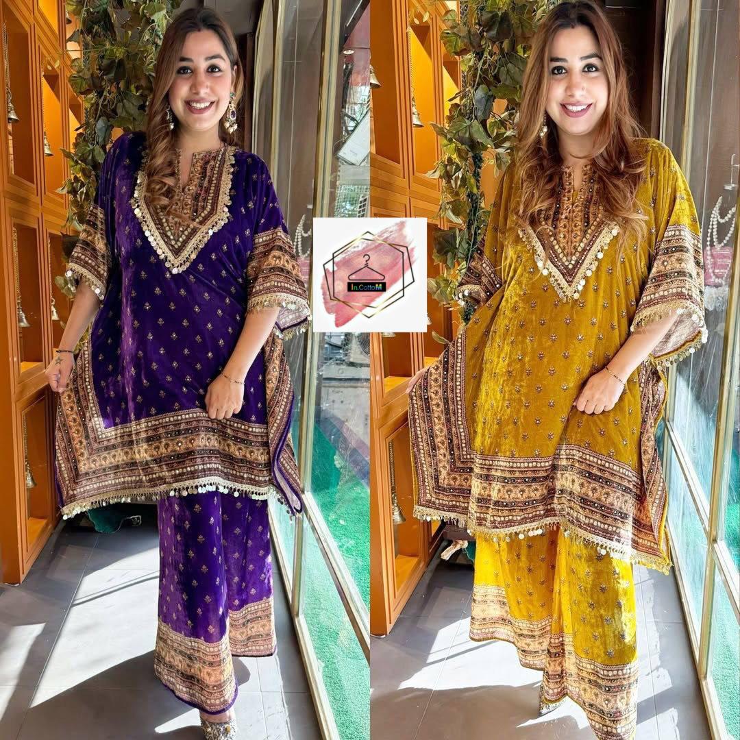 In.Cottom - GLORIOUS VISCOS VELVET KAFTAN WITH PLAZZO