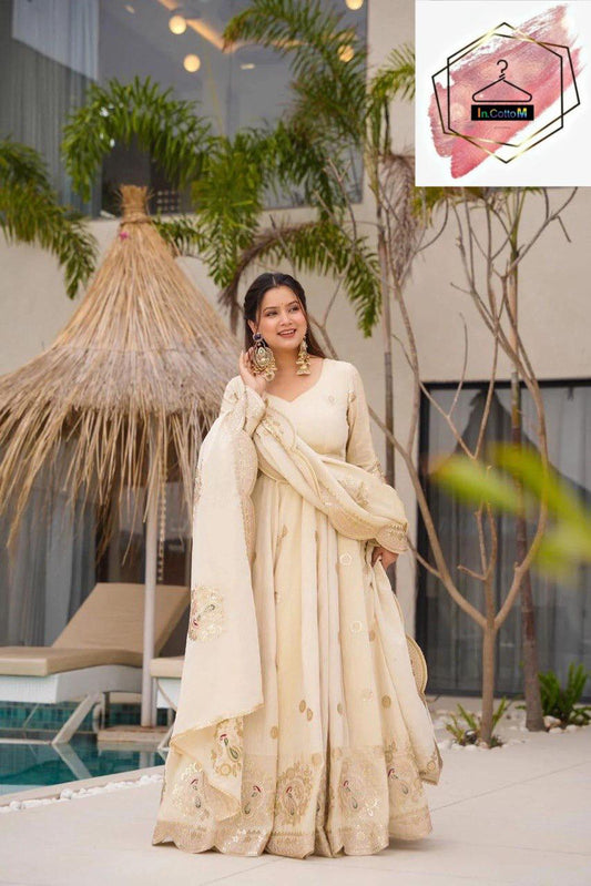 CHINON FABRIC WHITE ANARKALI SET