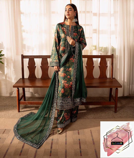 GREEN SILK KURTA SET (SET OF 3)
