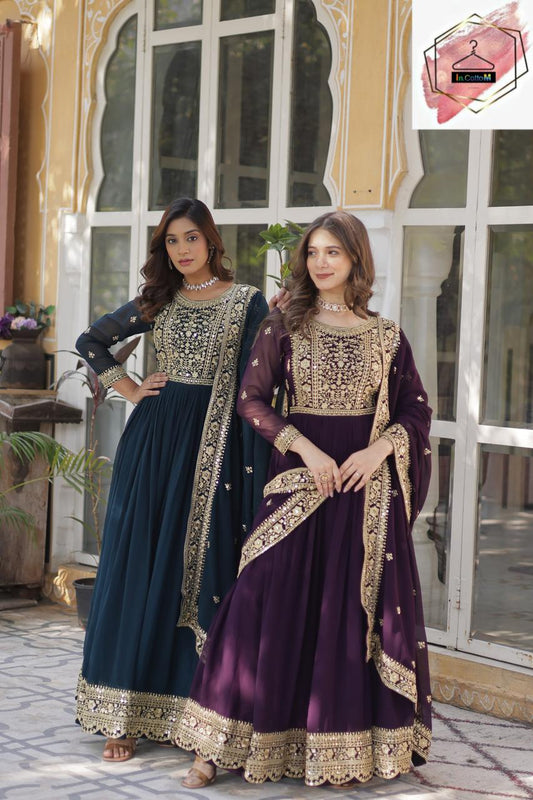 ANARKALI WITH DUPATTA - (BLUE , PURPLE)