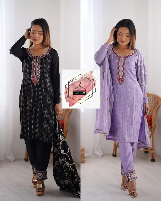 SILK KURTA SET WITH SEQUENCE WORK (SET OF 3)