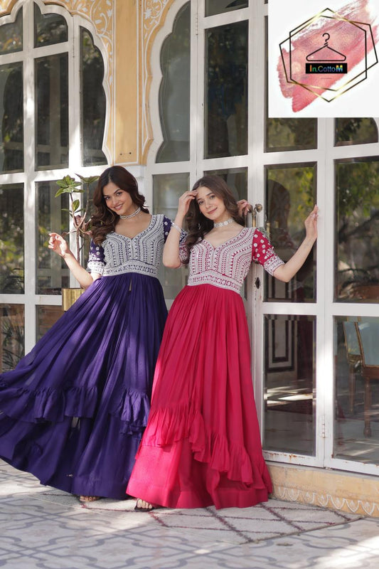 ANARKALI GOWN LEHNGA WITH EMBROIDERY BEADS SEQUENCE WORK