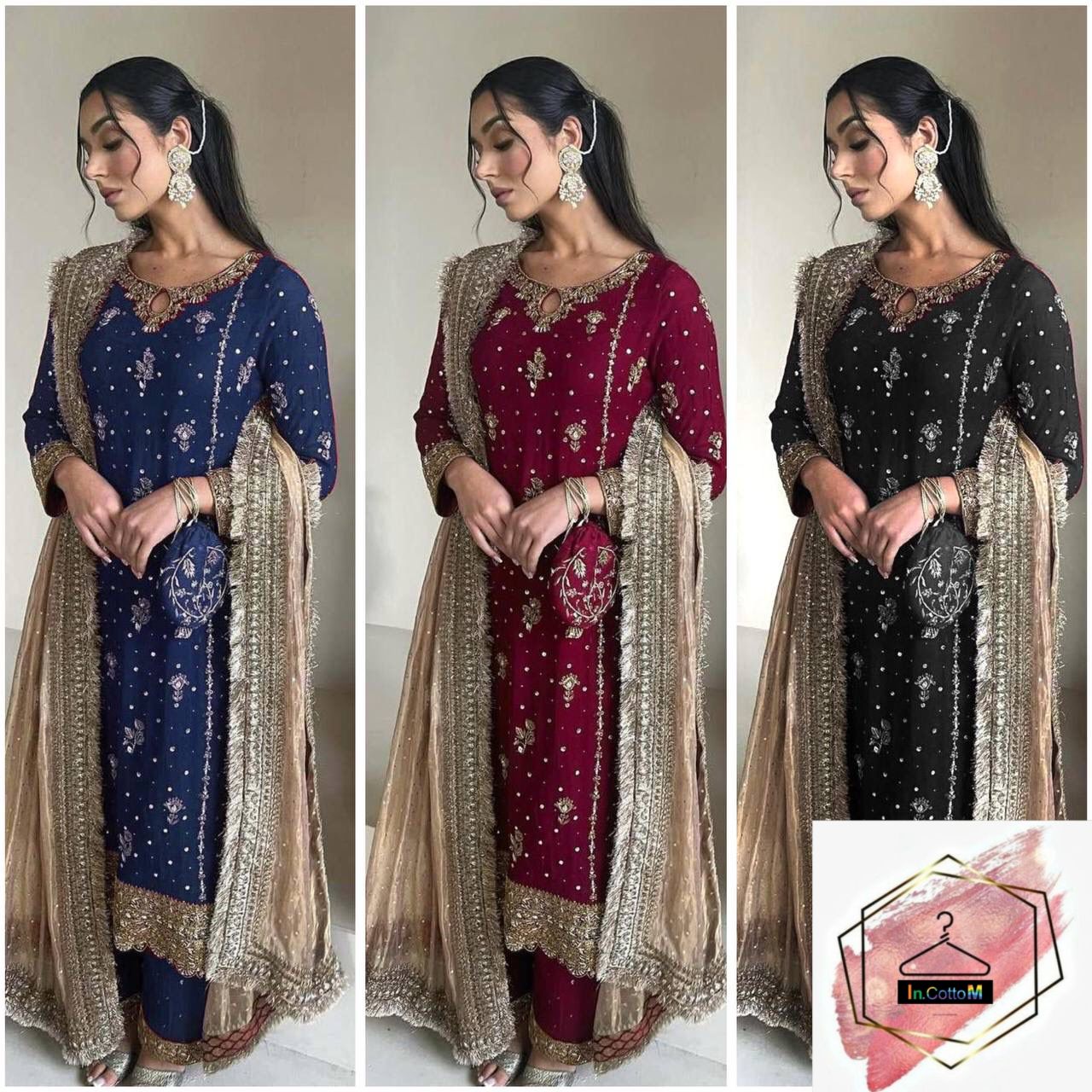 FAUX GEORGETTE KURTI, PENT WITH DUPATTA SET
