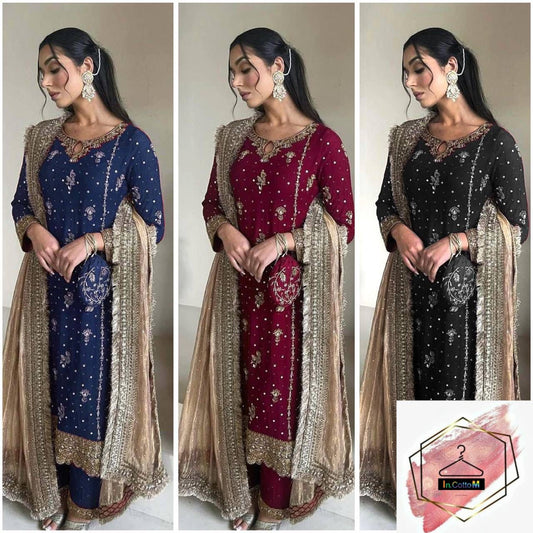 FAUX GEORGETTE KURTI, PENT WITH DUPATTA SET